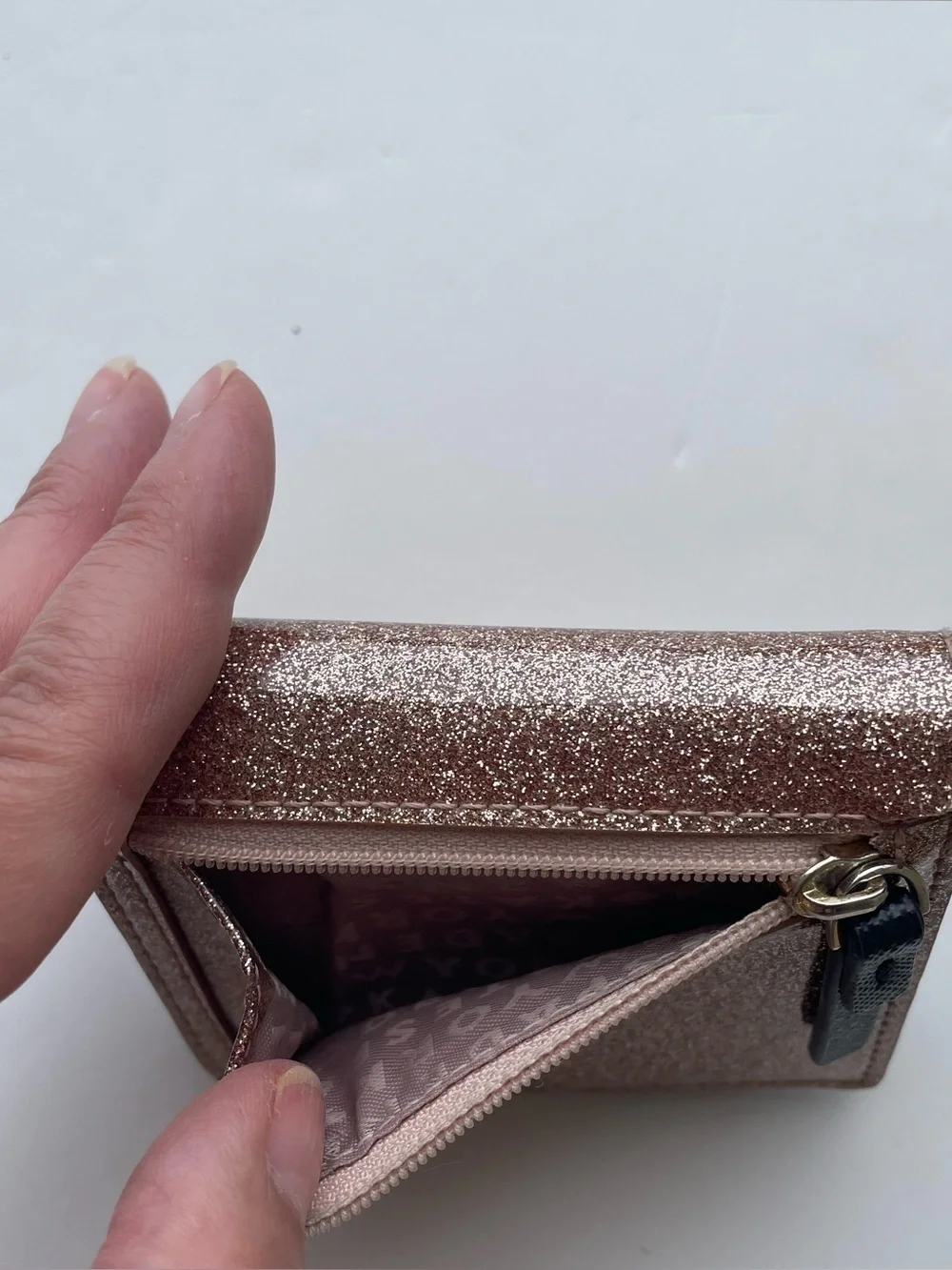 Kate Spade Mavis Street Seranade Bifold Wallet Rose Gold Glitter Cards Cash Coin
